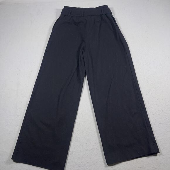 COS Pants Womens 4 Black High Waist‎ Wide Leg Belted Wool Blend Trousers Office - Picture 8 of 10